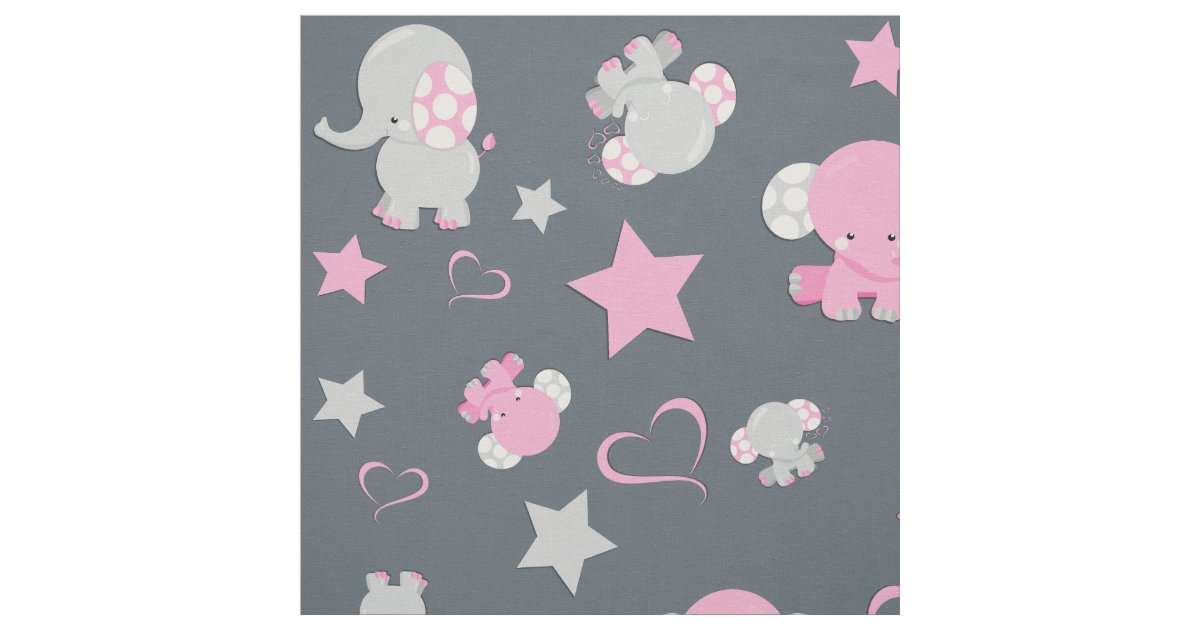 Pink and Grey Baby Elephant Pattern Print Fabric Zazzle