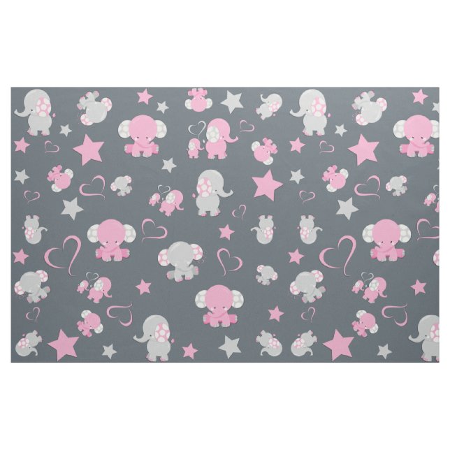 Pink and Grey Baby Elephant Pattern Print Fabric (Fat Quarter)