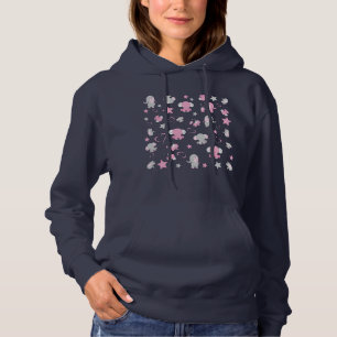 Pink and Grey Baby Elephant Pattern Print Hoodie