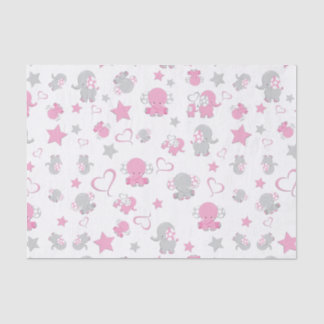 Pink and Grey Baby Elephant Pattern Print Tissue Paper