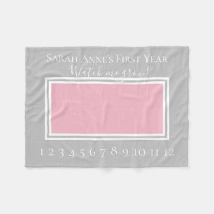 Pink and Grey Baby Girl Milestone Photo Fleece Blanket