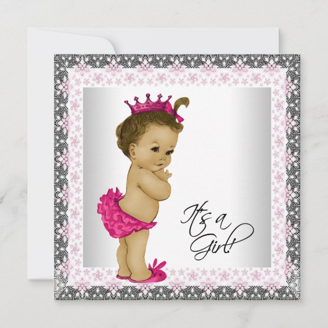 Pink and Grey Baby Girl Shower Invitation (Front)