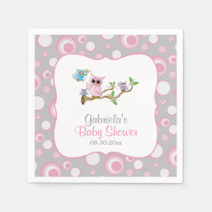 Pink and Grey Baby Owl Baby Shower Theme Napkin