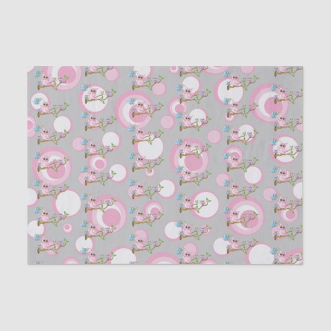 Pink and Grey Baby Owls | Shower Theme Tissue Paper (Front)