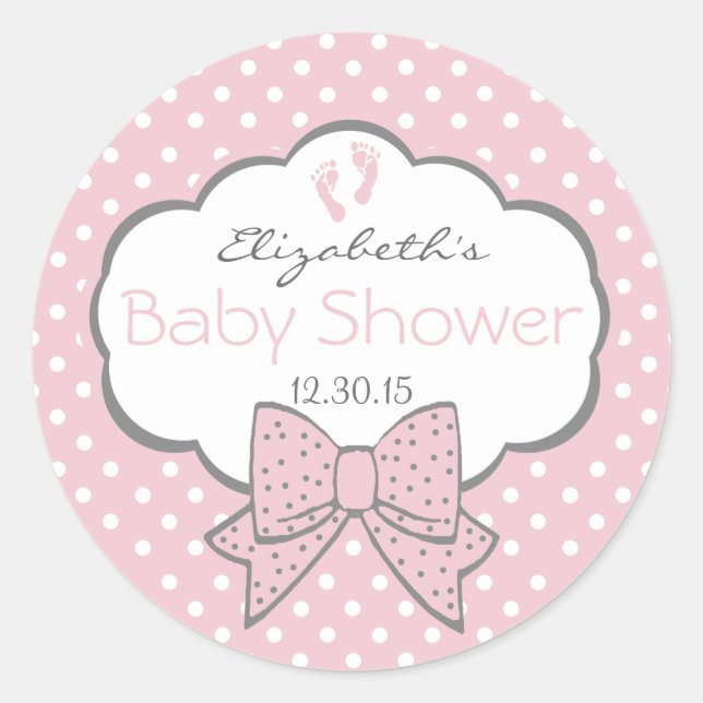 Pink and Grey-Baby Shower Classic Round Sticker (Front)