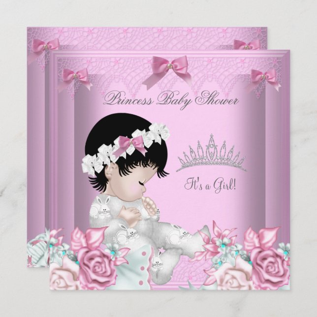 Pink and Grey Baby Shower Girl Floral Invitation (Front/Back)