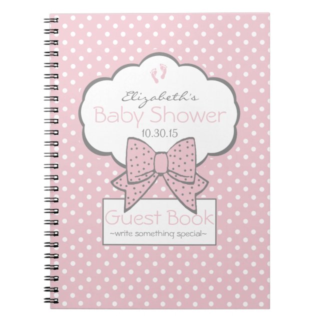 Pink and Grey- Baby Shower Guest Book- Notebook (Front)