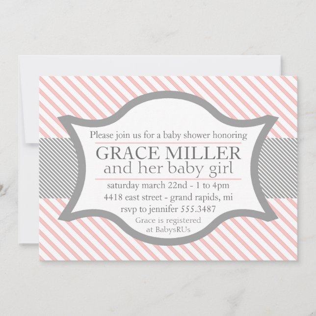 Pink and Grey Baby Shower Invitation (Front)