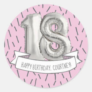Pink and Grey Balloon Girls 18th Birthday Party Classic Round Sticker