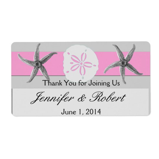 Pink and Grey Band Wedding Water Bottle Label Shipping Label