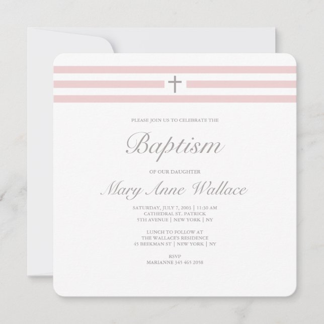 Pink and Grey Baptism invitation (Front)