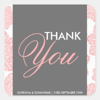 Pink and Grey Batik Flowers Thank You Sticker
