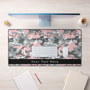 Pink and Grey Camo, Camouflage, Military, Army Desk Mat