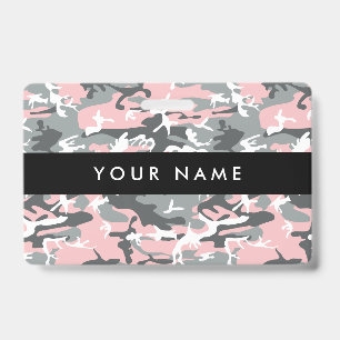 Pink and Grey Camo, Camouflage, Military, Army ID Badge