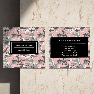 Pink and Grey Camo, Camouflage, Military, Army Square Business Card