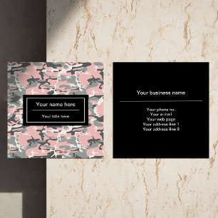 Pink and Grey Camo, Camouflage, Military, Army Square Business Card
