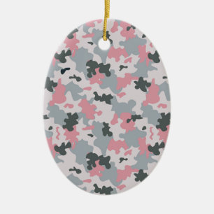 Pink and Grey Camouflage Ceramic Ornament