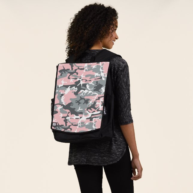 Pink and Grey Camouflage, Military, Army Backpack (Worn)