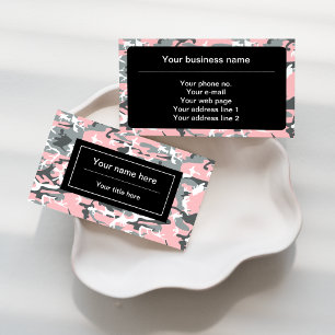 Pink and Grey Camouflage, Military, Army Business Card