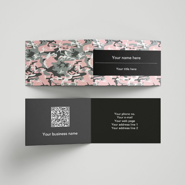Pink and Grey Camouflage, Military, Army Business Card (Creator Uploaded)