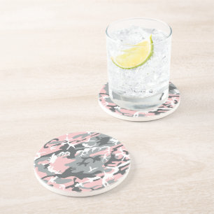 Pink and Grey Camouflage, Military, Army Coaster
