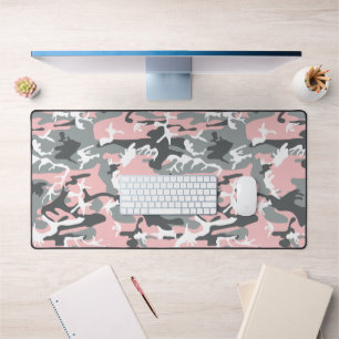 Pink and Grey Camouflage, Military, Army Desk Mat