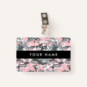 Pink and Grey Camouflage, Military, Army ID Badge