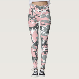 Pink and Grey Camouflage, Military, Army Leggings