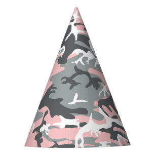 Pink and Grey Camouflage, Military, Army Party Hat