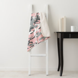 Pink and Grey Camouflage, Military, Army Sherpa Blanket