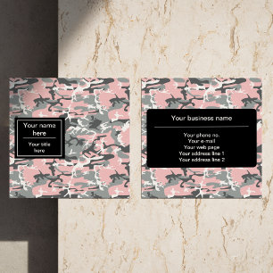 Pink and Grey Camouflage, Military, Army Square Business Card