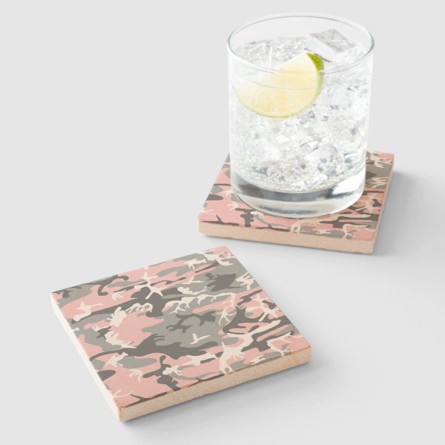 Pink and Grey Camouflage, Military, Army Stone Coaster (Side)