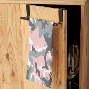 Pink and Grey Camouflage, Military, Army Tea Towel
