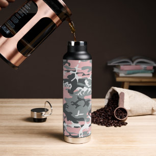 Pink and Grey Camouflage, Military, Army Water Bottle
