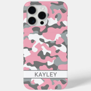 Pink and Grey Camouflage Personalised iPhone 15 Pro Max Case