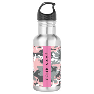 Pink and Grey Camouflage Your name Personalise 532 Ml Water Bottle