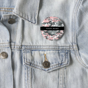 Pink and Grey Camouflage Your name Personalise 6 Cm Round Badge