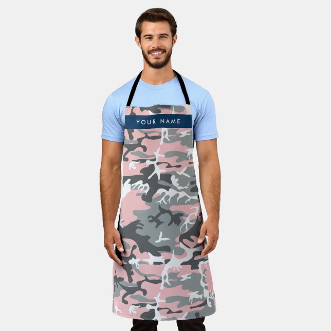 Pink and Grey Camouflage Your name Personalise Apron (Worn)