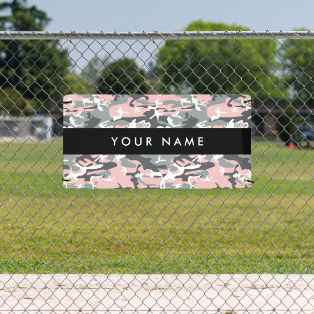 Pink and Grey Camouflage Your name Personalise Banner (Insitu)