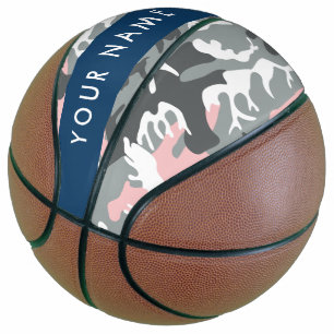 Pink and Grey Camouflage Your name Personalise Basketball