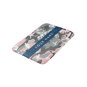 Pink and Grey Camouflage Your name Personalise Bath Mat