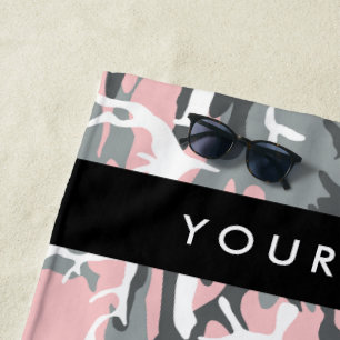 Pink and Grey Camouflage Your name Personalise Beach Towel
