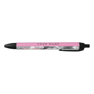 Pink and Grey Camouflage Your name Personalise Black Ink Pen