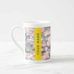 Pink and Grey Camouflage Your name Personalise Bone China Mug