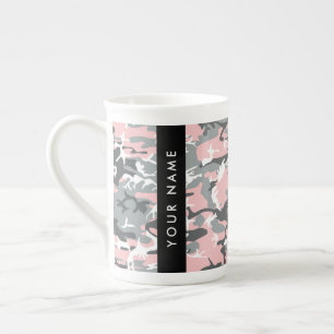 Pink and Grey Camouflage Your name Personalise Bone China Mug