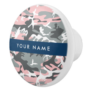Pink and Grey Camouflage Your name Personalise Ceramic Knob