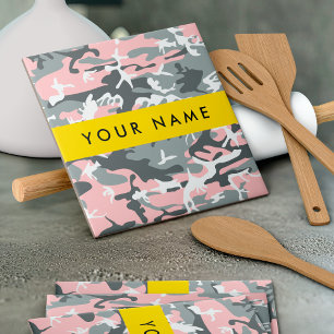 Pink and Grey Camouflage Your name Personalise Ceramic Tile