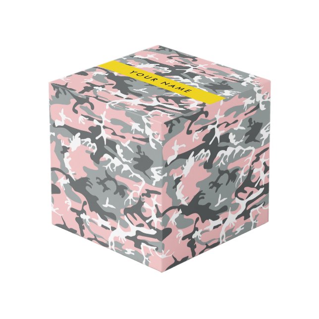 Pink and Grey Camouflage Your name Personalise Cube (Front Angled)