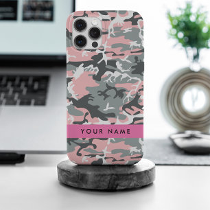 Pink and Grey Camouflage Your name Personalise iPhone 15 Pro Max Case