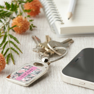 Pink and Grey Camouflage Your name Personalise Key Ring